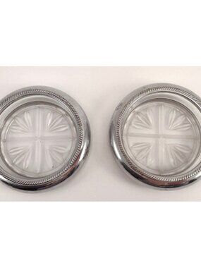 Vintage Round Cavalier 4" Silver Lined Glass Coaster Ashtray National Silver